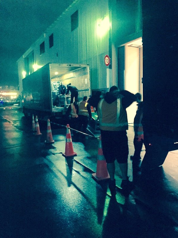 Cold. Wet. Must be Wellington! Load direct in, so lucky we marked the floor up yesterday....